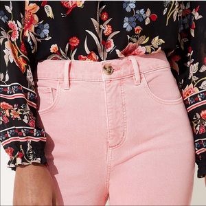 NWT- cute petite high waisted, loft pink jeans.
